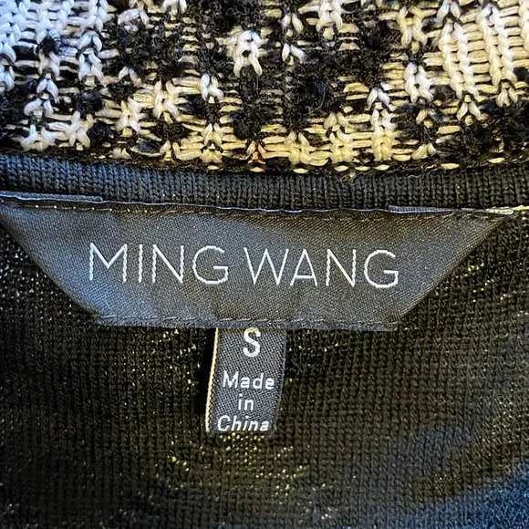 Ming Wang Black and White Diamond Patterned Fringe Jacket S - Picture 8 of 10